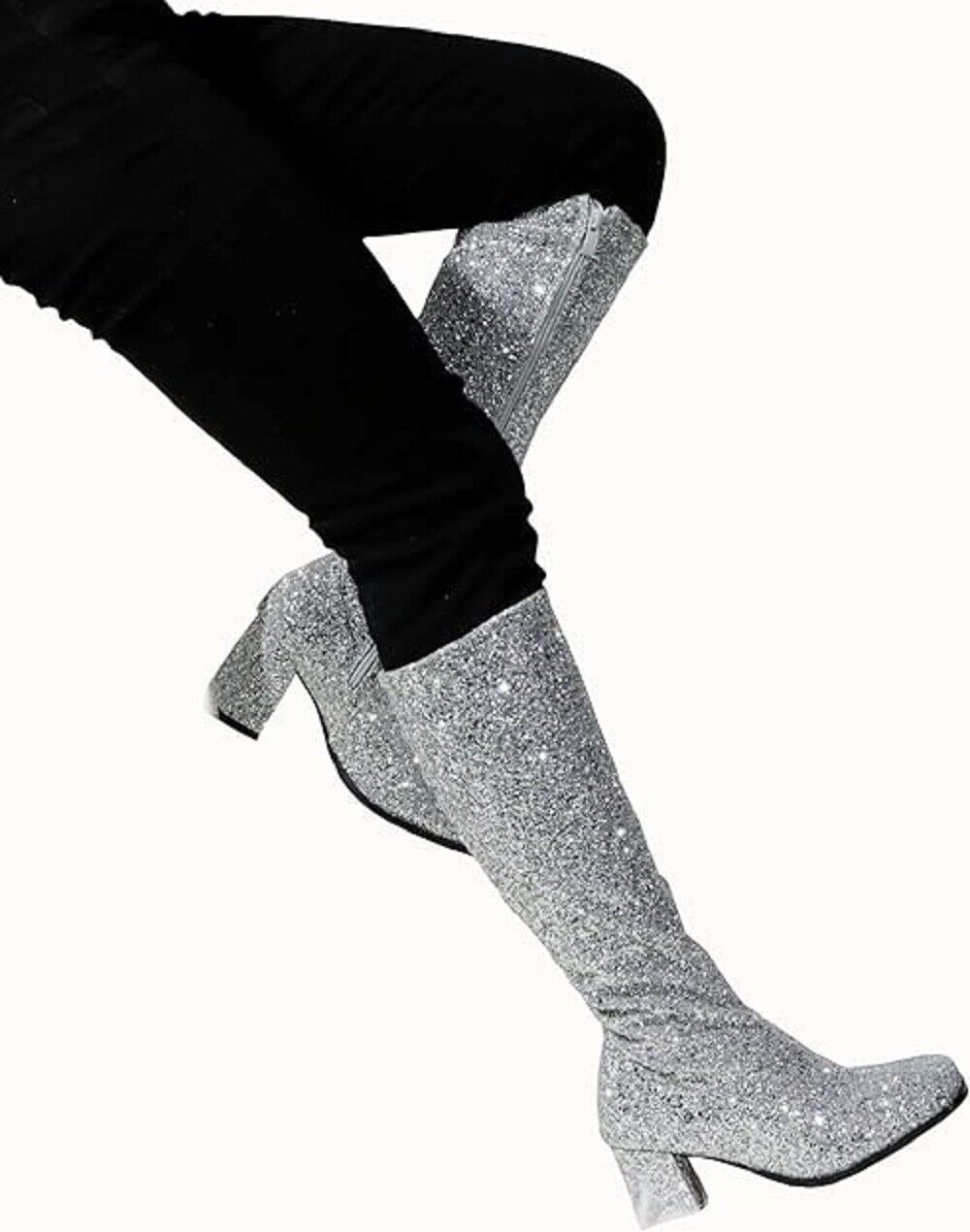 Women Fancy Dress Party GOGO Glittery Boots - 1960s & 1970s Retro Glitter Dancer Costume Heels Shoes Boots