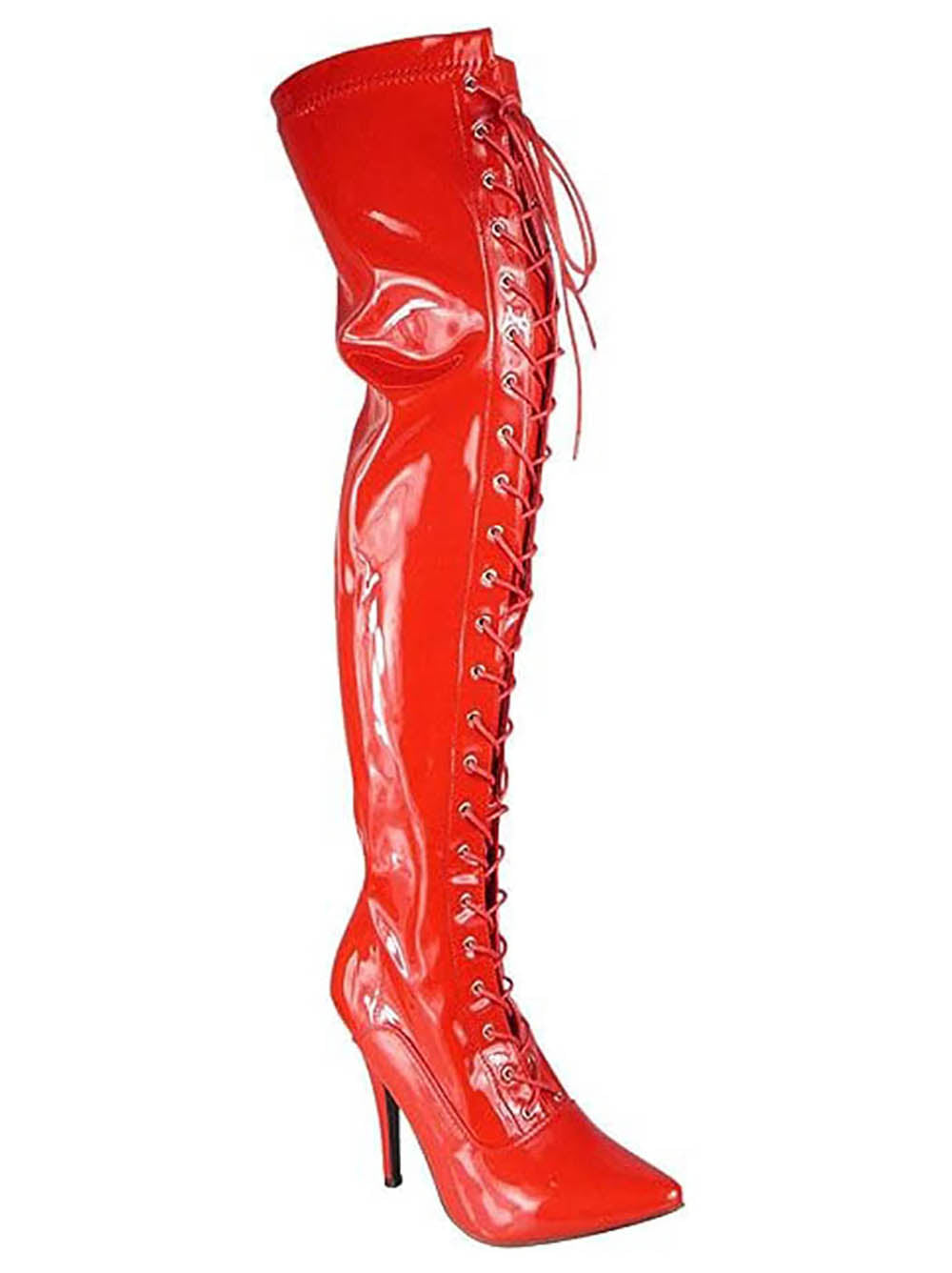 Women ladies boots thigh high heel over the knee boots front Lace-up with side zip