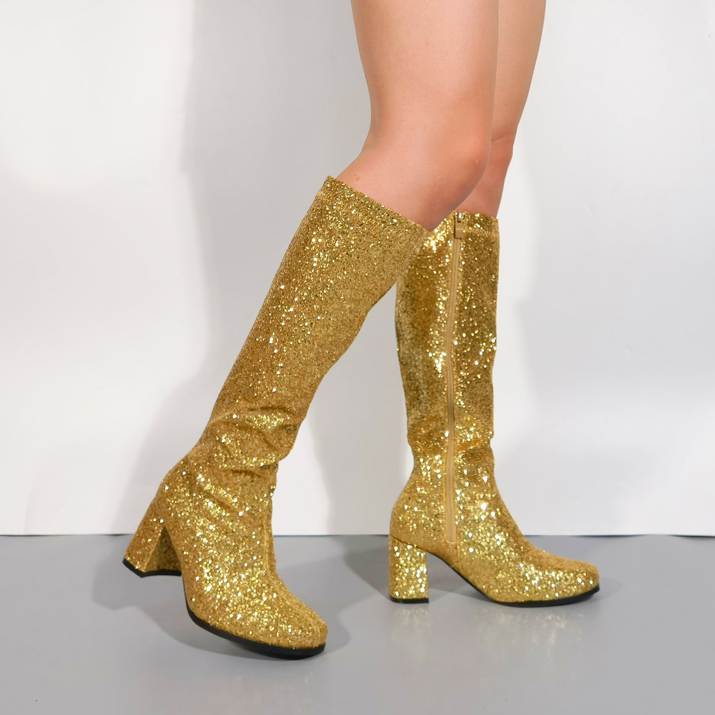 Women Fancy Dress Party GOGO Glittery Boots - 1960s & 1970s Retro Glitter Dancer Costume Heels Shoes Boots