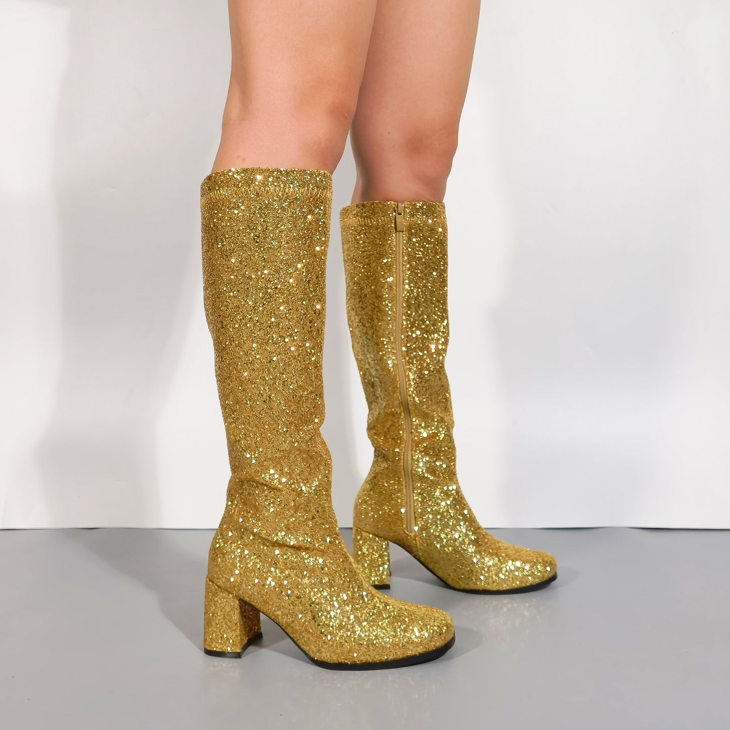 Women Fancy Dress Party GOGO Glittery Boots - 1960s & 1970s Retro Glitter Dancer Costume Heels Shoes Boots