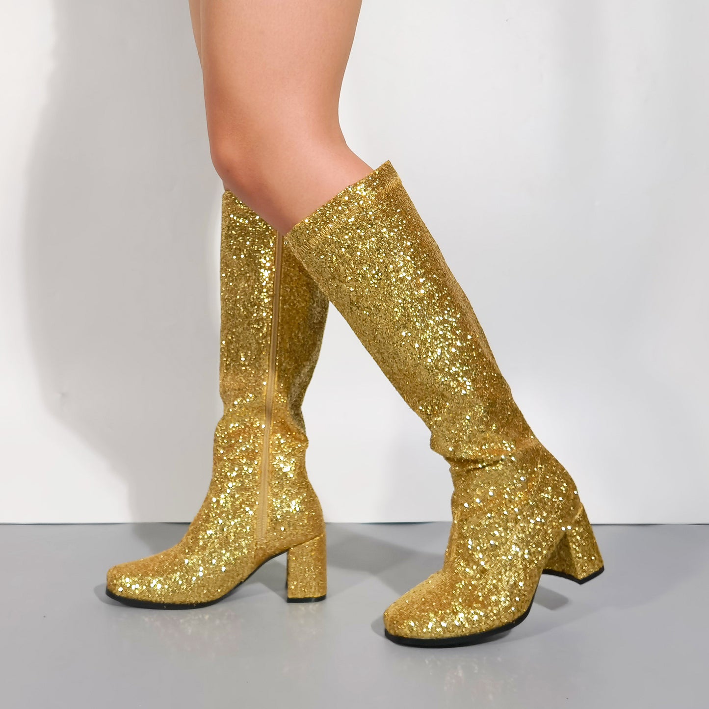 Women Fancy Dress Party GOGO Glittery Boots - 1960s & 1970s Retro Glitter Dancer Costume Heels Shoes Boots