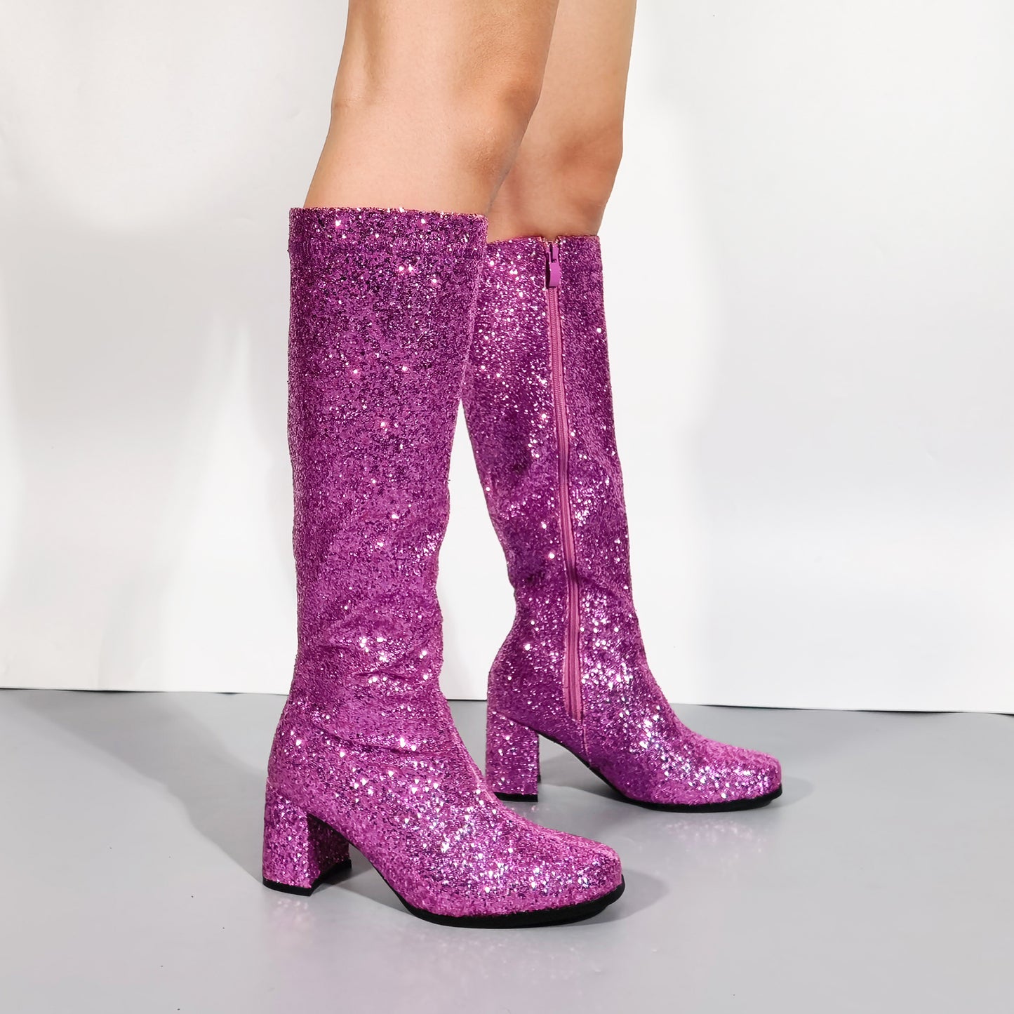 Women Fancy Dress Party GOGO Glittery Boots - 1960s & 1970s Retro Glitter Dancer Costume Heels Shoes Boots