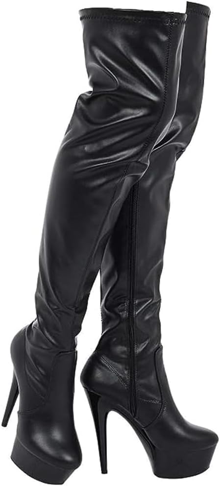 Women ladies boots thigh high Stiletto Heel Wide Leg Stretch Fetish Platform Boots with side zip