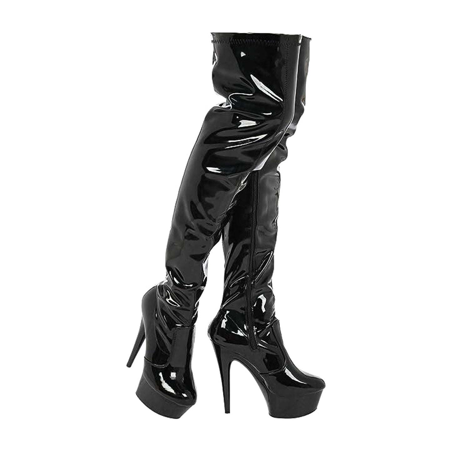 Women ladies boots thigh high Stiletto Heel Wide Leg Stretch Fetish Platform Boots with side zip