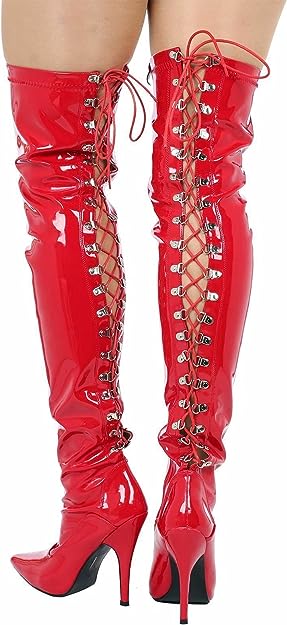 Women thigh high heel boots, Lace-up kinky fetish over the knee heels, elegant shoes