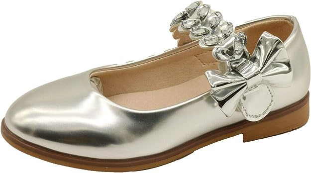 Girls Kids Children Low Heel Diamante Shiny Sandals Wedding Party Shoes Pumps