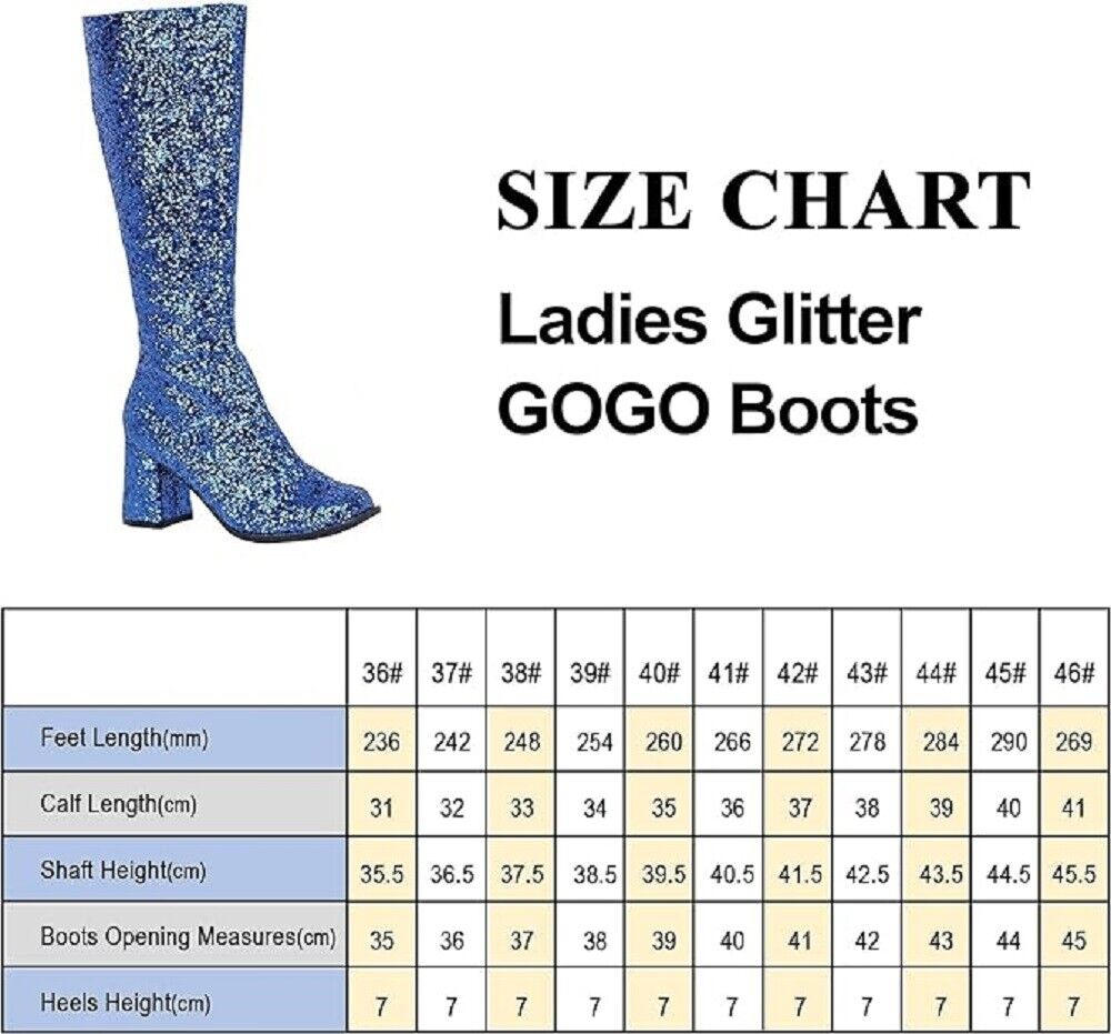 Women Fancy Dress Party GOGO Glittery Boots - 1960s & 1970s Retro Glitter Dancer Costume Heels Shoes Boots